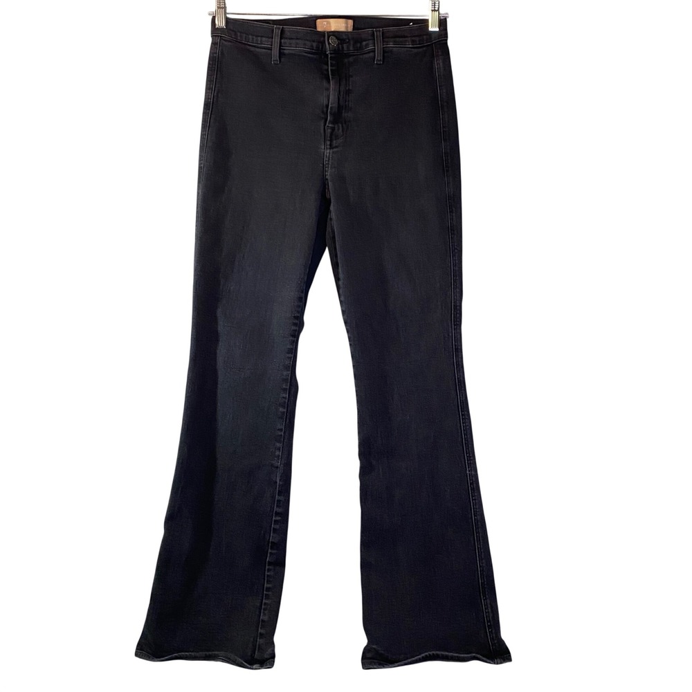 7 For All Mankind Luxe Vintage Flare Jeans Womens 32 Black High Rise Stretch EUC